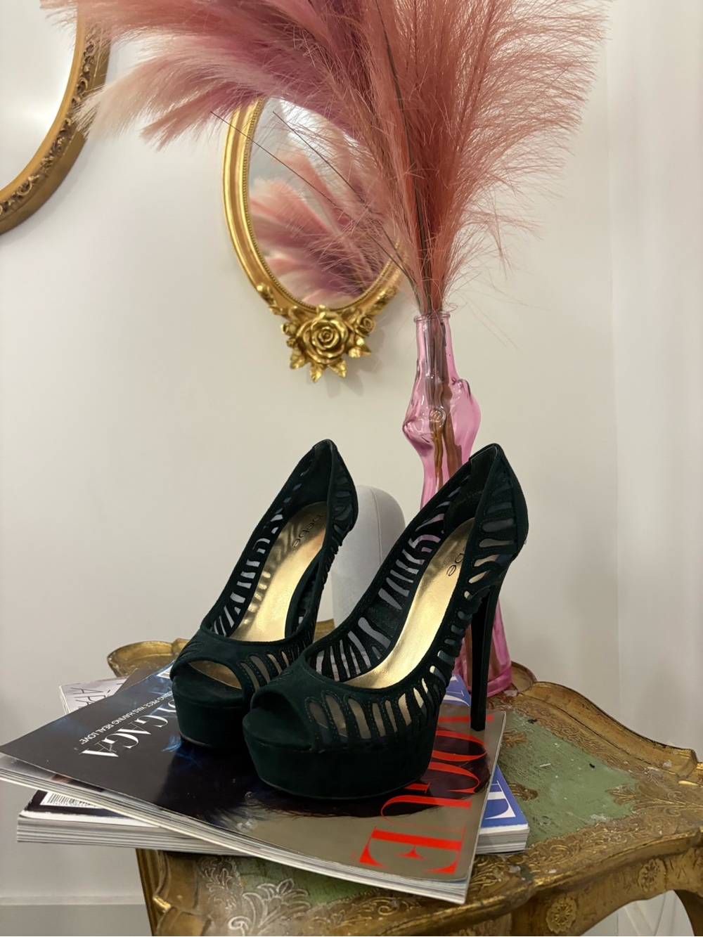Bebe Mesh Peep-Toe Platform Heels | Size 8